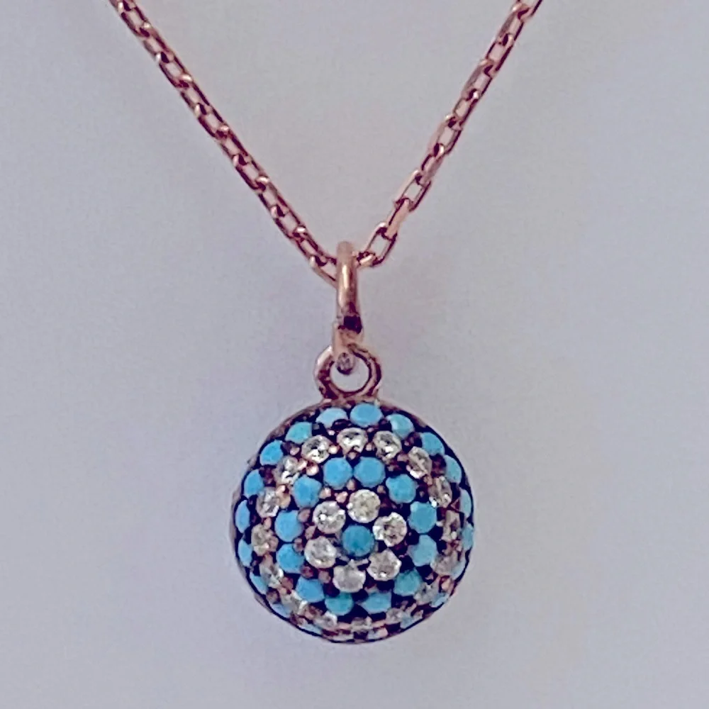 🧿925 Silver blue evileye turquoise cubic zirconia necklace 14k rose gold plated